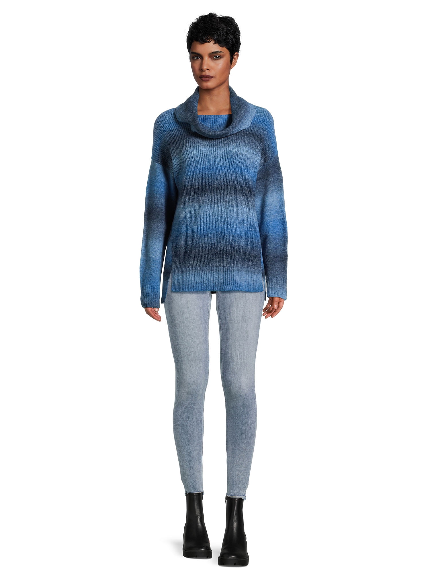 Time and Tru Women's Ombre Cowl Neck Sweater, Midweight, Sizes XS-XXXL