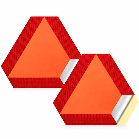 2 Pack Slow Moving Vehicle Triangle Sign 14 x 16 Inch Sticky Slow Moving Vehicle Triangle Sign Safety Vinyl Reflective Stickers for Cars Tractor Golf Cart Accessories