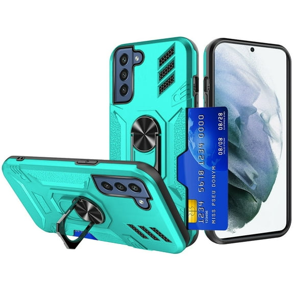 Tough Ring Holder Case with Card Slot for Samsung Galaxy S22 5G - Teal