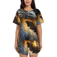 thumbnail image 1 of Balery Golden White Fire Dragon Conjunto de Pijama para Mujer con Estampado, Dos Piezas de Manga Corta y Shorts, Ropa de Dormir Suave con Cuello Redondo y Bolsillos-Small, 1 of 6