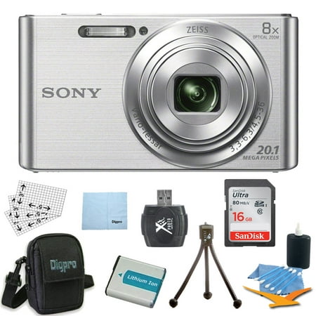 Sony DSCW830 DSCW830 W830 DSC-W830 DSC-W830 DSC-W830 20.1 Digital Camera w/ 2.7-Inch LCD (Silver) Bundle w/ 16GB Ultra SDHC Memory Card, Battery, Card Reader, Deluxe Carrying Case, Mini Tripod &
