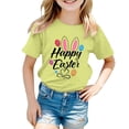 thumbnail image 1 of MIASHUI T-Shirt Garçon Fille à Manches Courtes avec Imprimé Lapin de Pâques et Œufs, Vert Clair, 8-9 Ans, 1 of 4