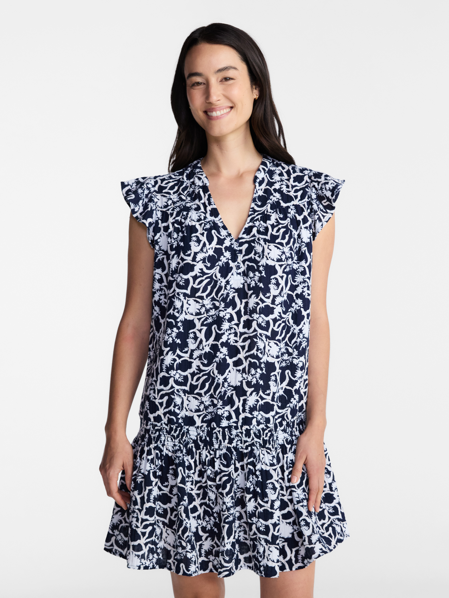 Time and Tru Women's Double Cloth Mini Dress with Flutter Sleeves, Sizes XS-XXXL