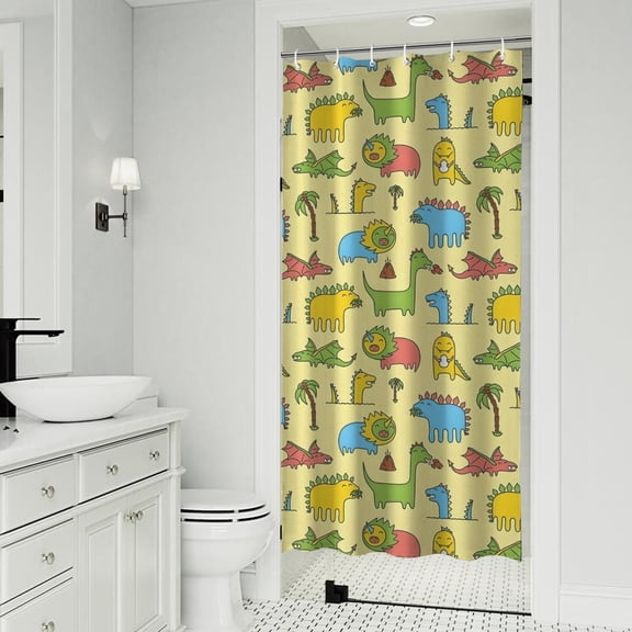Colorful Cartoon Dinosaurs Shower Curtain 36"x72" ,Bathroom Decorative Shower Curtains Set with 12 Hooks,Modern Waterproof Washable Shower Curtain