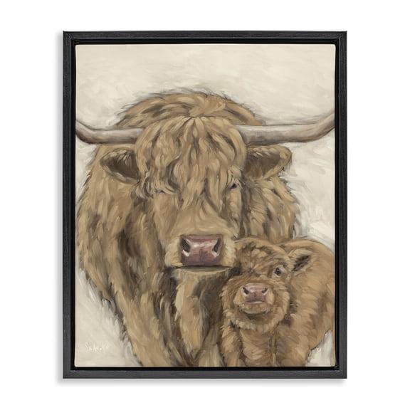 Stupell Industries Rustic Lodge Highland Cattle & Calf Black Floating Frame Canvas Art, 17 x 21, by Sara G. Designs