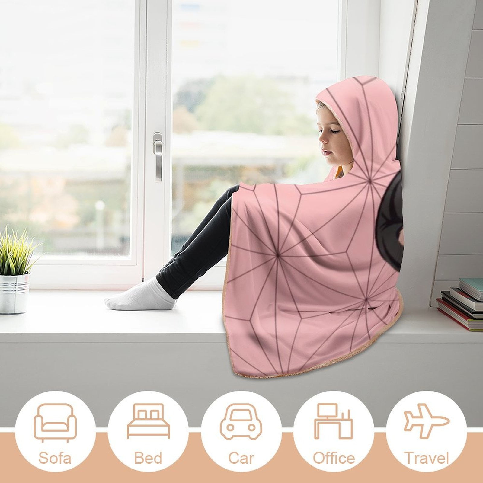 Kamado Nezuko Wearable Blanket Cloak Arctic Velvet Hooded Blanket Soft Fuzzy Hoodie Blanket Cape for Adults Kids 40"x50"
