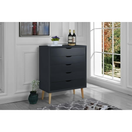 Modern Chest Drawers, Entryway Décor with 5 Drawers, Dark Gray
