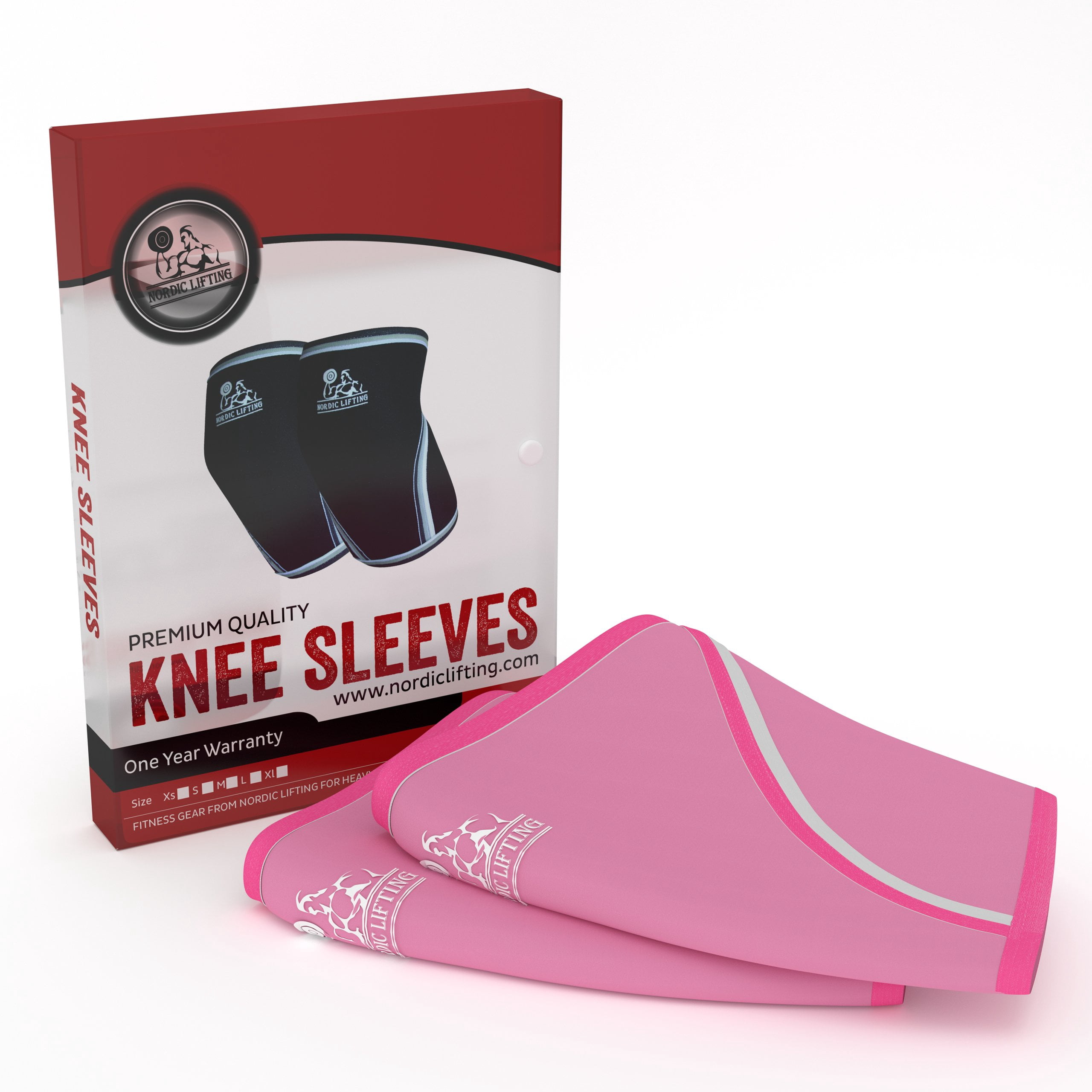 Nordic Lifting 7mm Neoprene Knee Brace Compression Sleeves  For Support, 1 Pair, Pink,XS