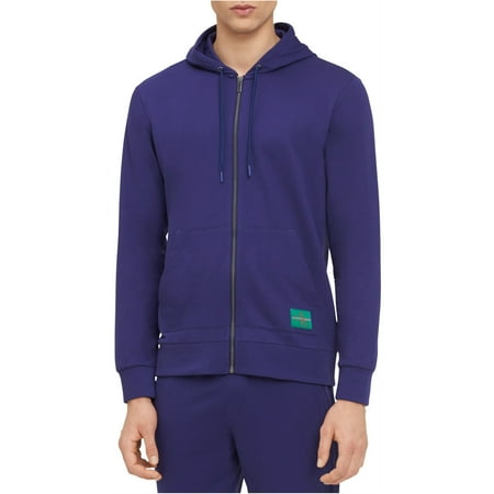 Calvin Klein Mens Monogram Logo Hoodie Sweatshirt, Blue, Medium