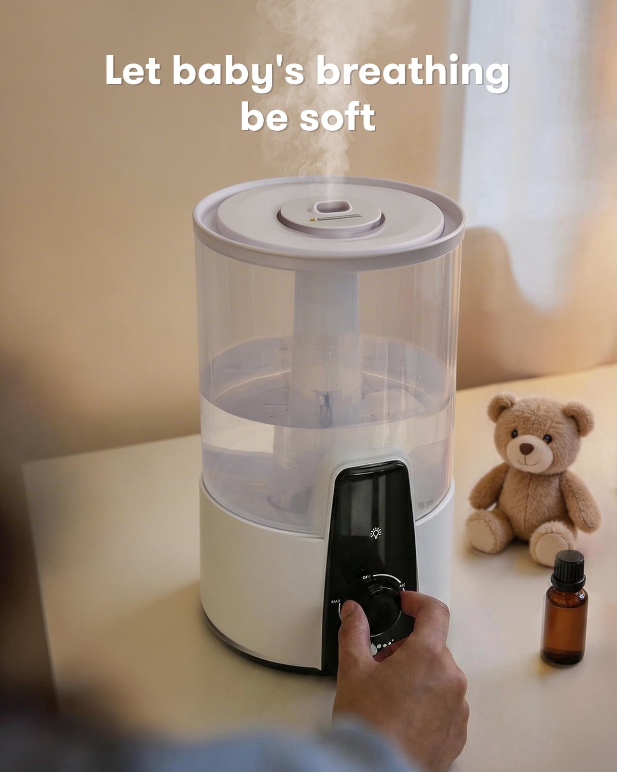 Humidifiers for Room Bedroom,1.06Gal(4L) Dishwasher-Safe Tank, 3-in-1 Humidifier & Aroma Diffuser & Night Light, Top Fill, Easy to Clean, Auto Shut-Off, Home, Baby Nursery, White