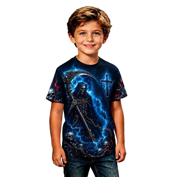 HNMKIU Boys Crew Neck Short Sleeve T Shirt Casual Summer Top With Print Halloween Style