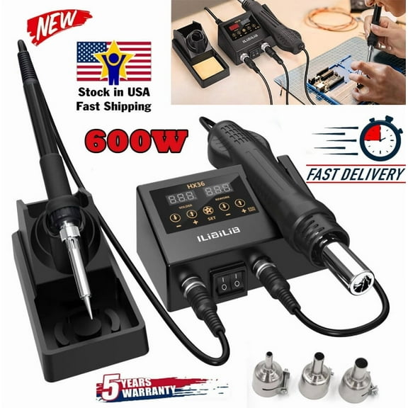 ILibILib 600W Soldering Station Kit Digital Solder Iron Kit Hot Air Gun Rework