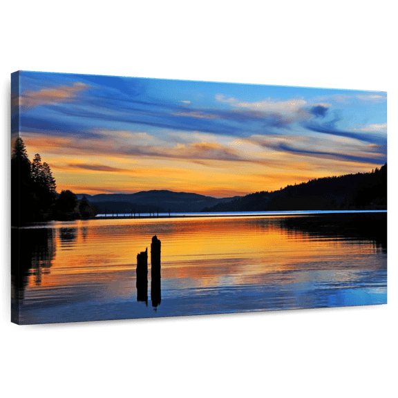 Elephant Stock Majestic Coeur D'alene Lake Wall Art - Horizontal Canvas Wall Art - Living Room Wall Decor - Nature Canvas - Blue And Black Decor - 12" x 8"