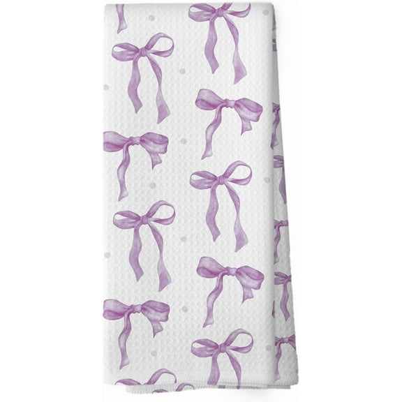 Coquette Kitchen Towels - Purple Preppy Bow Girly Dish Towels, Cute Trendy Funky Bowknot Decorative Absorbent Dishcloths Hand Towel for Kitchen Home Bathroom Girls Drom Decor 18x26 Inches