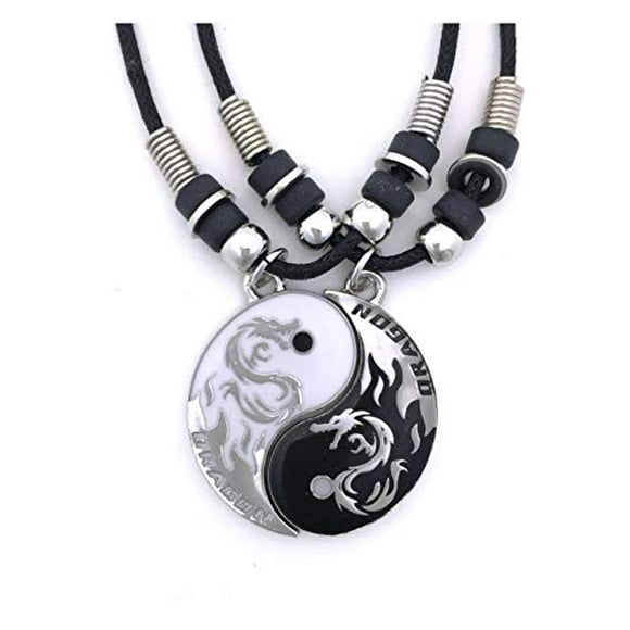 Dragon Yin Yang 2 Pewter Pendant Necklaces Set
