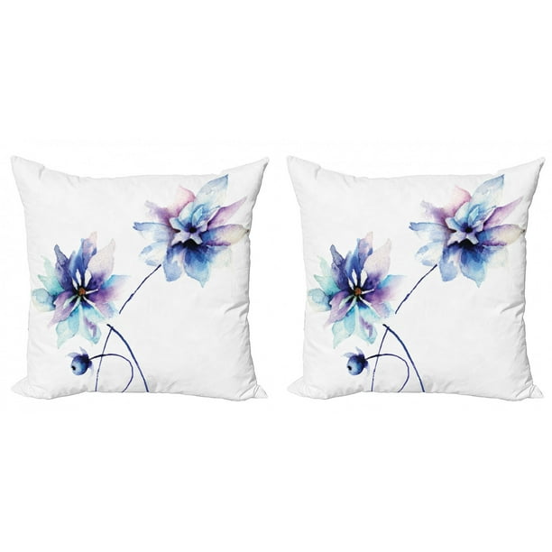 Watercolor Flower Throw Pillow Cushion Cover Pack Of 2 Flora Drawing Soft Spring Colors Retro Style Floral Artwork Zippered Double Side Digital Print 4 Sizes White Purple Blue By Ambesonne Walmart Com