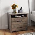 thumbnail image 3 of Set of 2 Rustic Farmhouse Nightstands,Light Brown Wood End Tables with Open Shelf and 2 Drawers, Bedroom Side Tables, 3 of 5