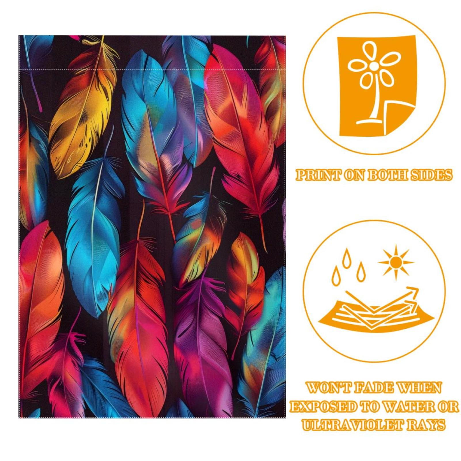 Colorful Feathers Pattern Double Sided Garden Flag Decorative Weather Resistant Yard Flag, Large DIY Vertical Flag for Farmhouse Patio Lawn, 28x40 Inch