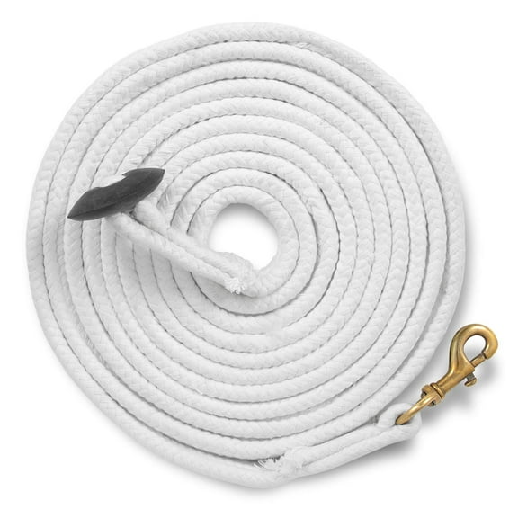 Jeffers Equine 25' Braided Cotton Lunge Line – Soft & Durable Training Rope with Heavy Duty Swivel Snap & Rubber Stop for Secure Grip – Ideal for Travel, Lunging & Horse Training – White