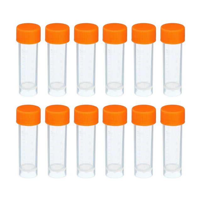 Uxcell Orange 5mL 2.28 x 0.63 inch Plastic Test Tubes Frozen Container Storage Screw Cap 12 Pcs