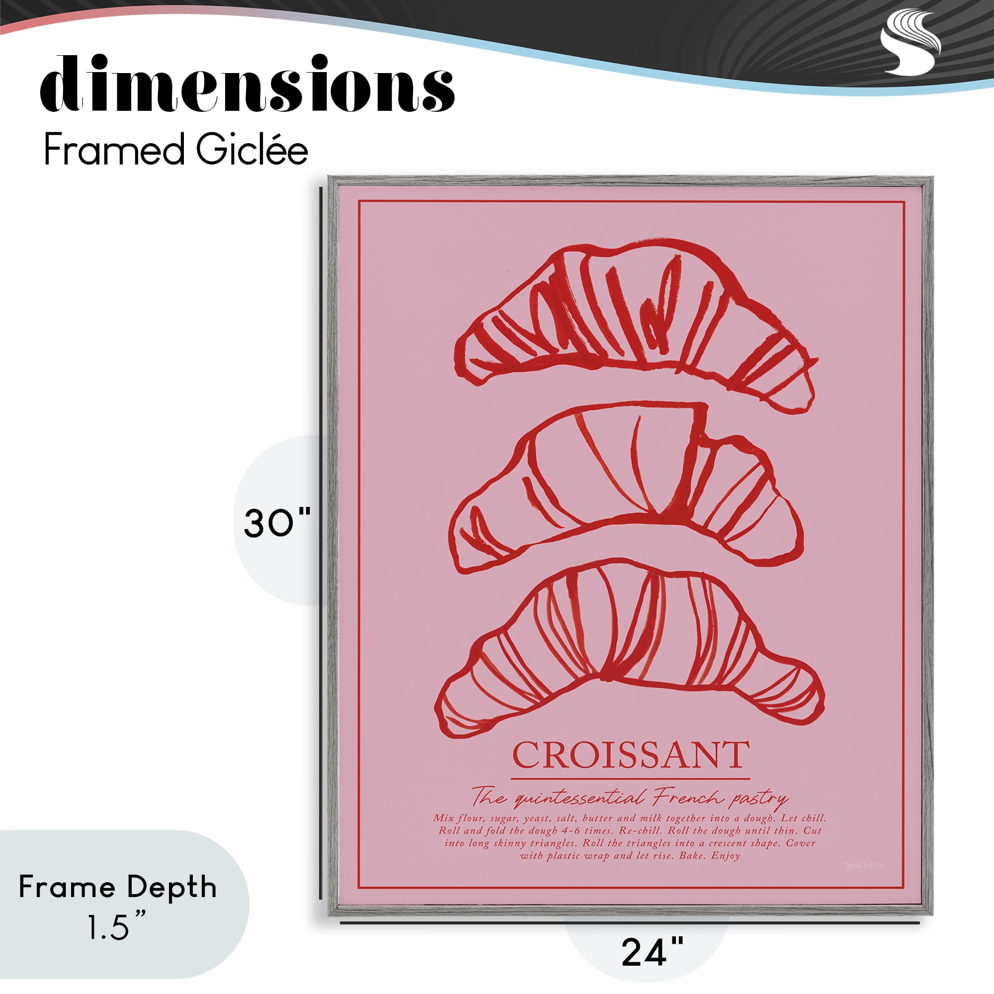 Stupell Industries Croissant Breakfast Pastry Gray Framed Giclee Art, design by Jenaya Jackson