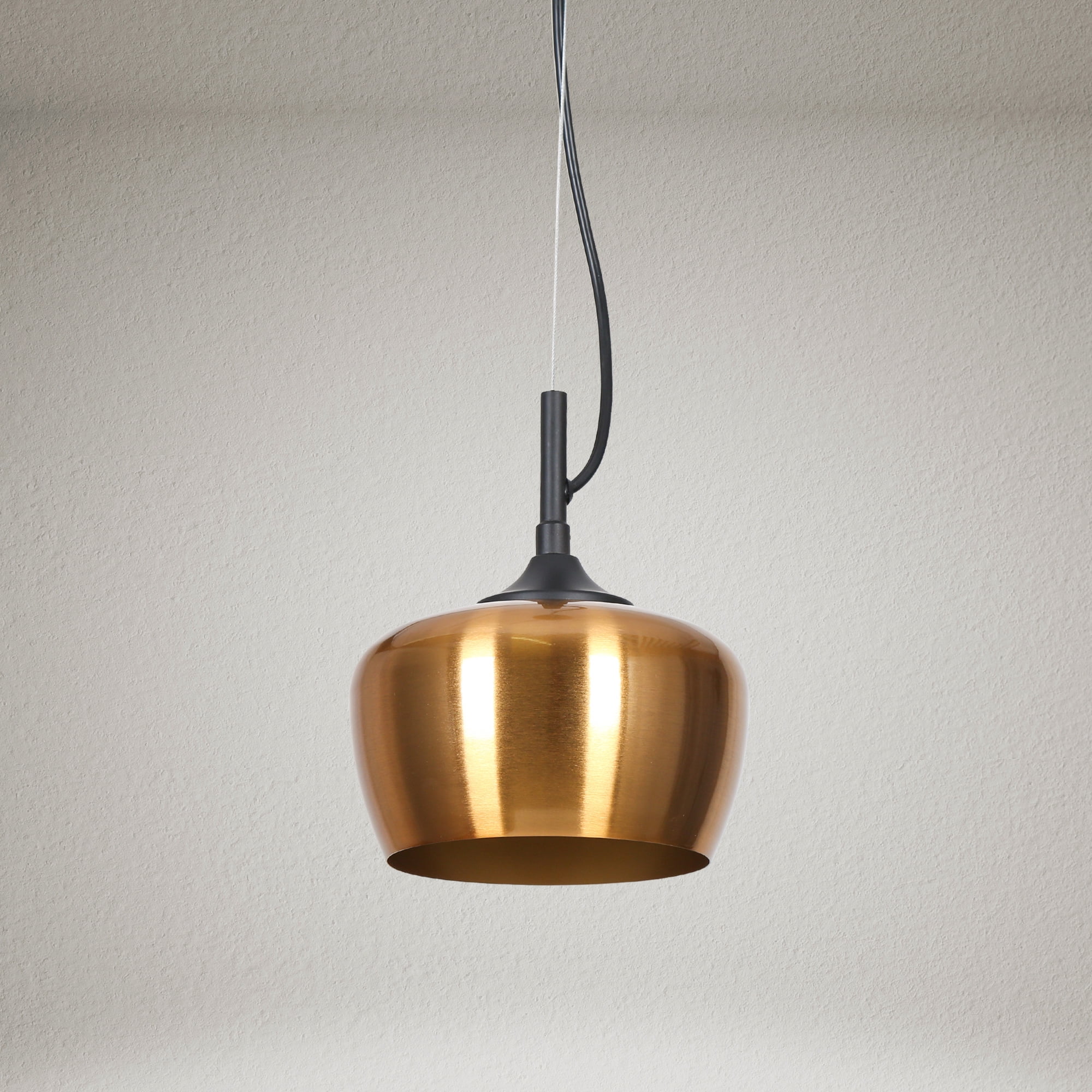 LNC Resplandor 1 -Light Electroplated Copper and Matte Black Mid-century Metal Dome Mini Hanging Pendant Light