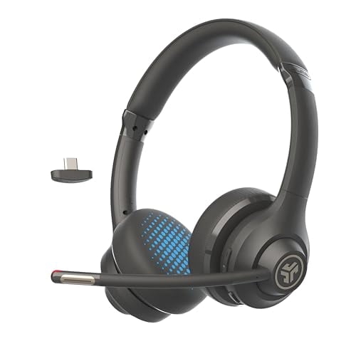 JLab Go Work Gen 2 Auriculares inalámbricos con micrófono - Más de 55 horas de reproducción Auriculares Bluetooth para PC y conexión multipunto a computadora portátil y móvil - Auriculares con cable o
