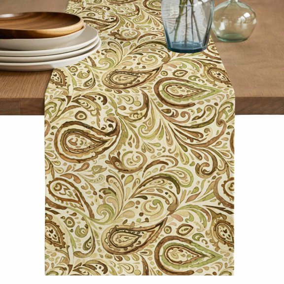 Table Runner 120 Inches Long for Kitchen Dining, Beige Brown Green Dresser Scarf Farmhouse, Dining Table Decorations for Wedding/Parties, Retro Botanical Abstract Art 13 x 120 In