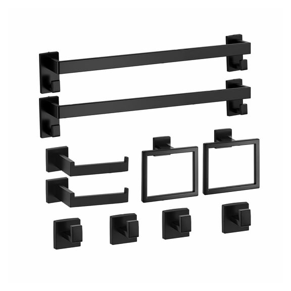 Matte Black Bathroom Hardware Set, 10-Piece Bathroom Accessories Set, 2 Stainless Steel 24-in Towel Bars, 2 Towel Racks, 4 Robe Towel Hooks, 2 Toilet Paper Holders for Bath Room, Wall Mounted