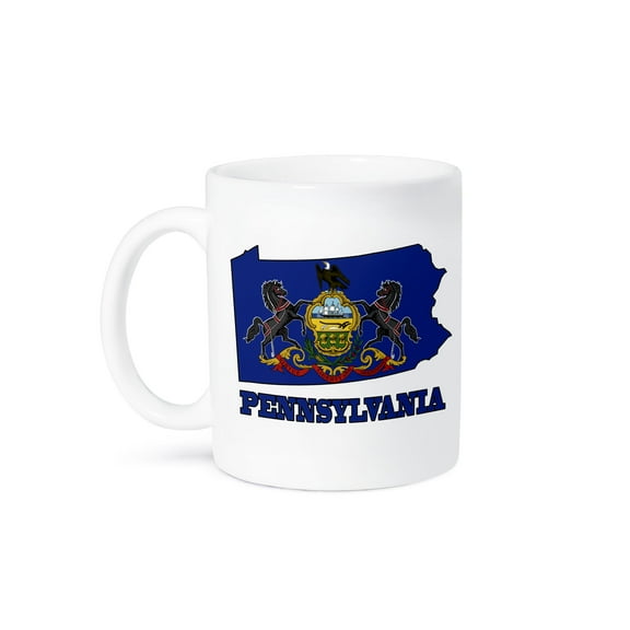 3dRose, Pennsylvania state flag in the outline map and letters for Pennsylvania, 11oz Mug