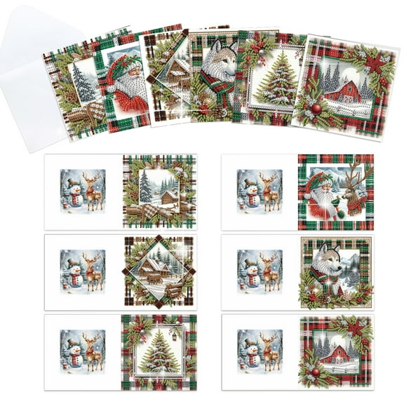 6pcs Diamond Painting Kit Greeting Cards, Santa Claus Theme 5D Handmade Art Birthday Holiday Gift Cards with Envelopes