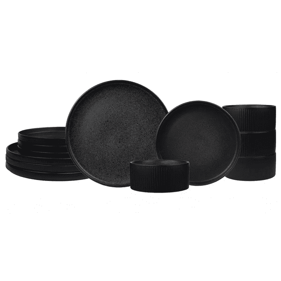 Sango Anderson Black Stoneware 12 Piece Dinnerware Set, Service for 4