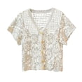 thumbnail image 3 of Lixiuxyad ‌Women's Crochet Lace Trim Cardigan Short Sleeve V-Neck Button Open-Front Knit Shrug‌,White, 3 of 4