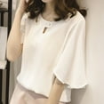 thumbnail image 3 of PENGXIANG Women Work Office Short-sleeve Solid Color Casual Chiffon Plus Shirt Top, 3 of 6
