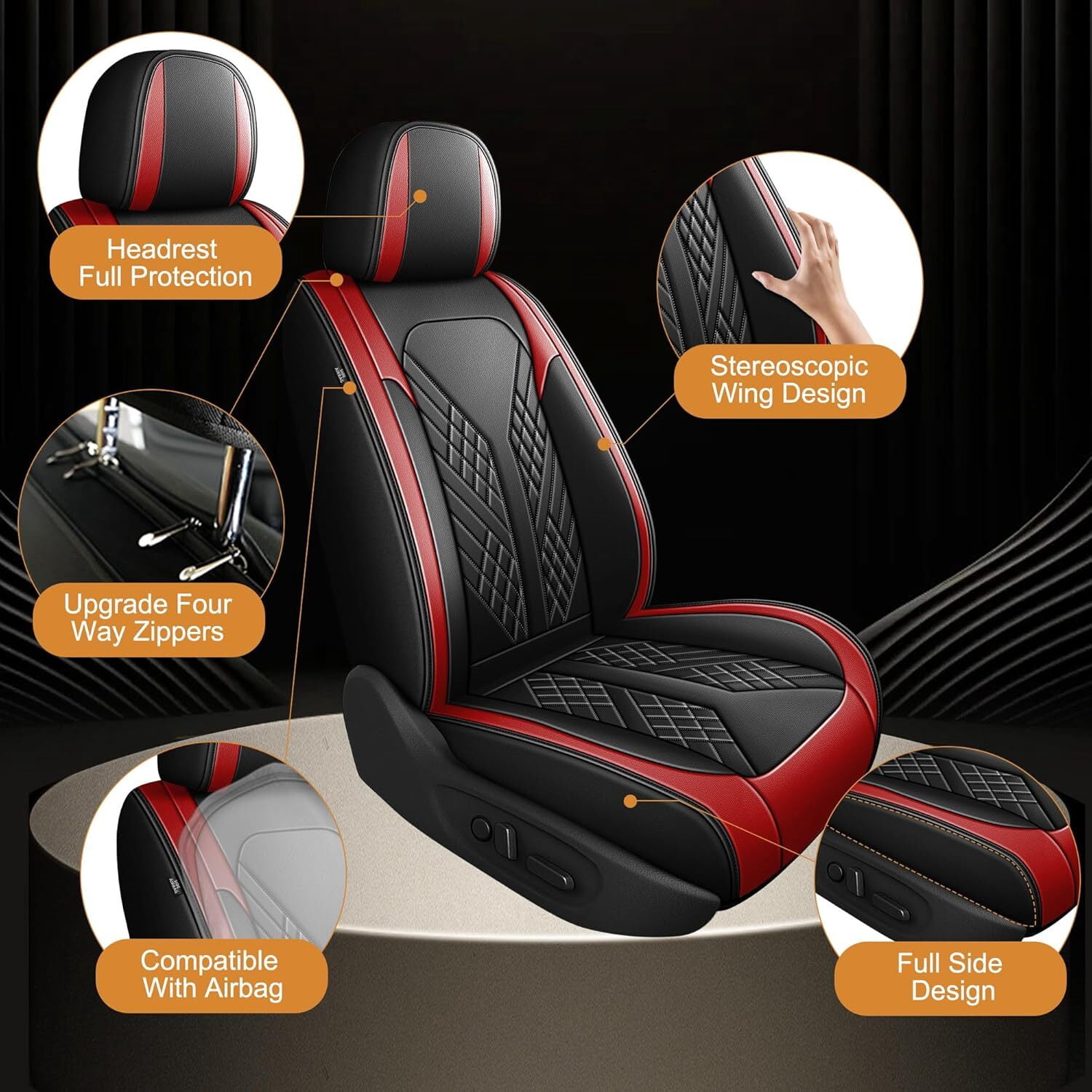 HQBQBUG Car Seat Covers Full Set for Hyundai Elantra 2017-2025 2026 Premium Leather Seat Protector with Lumbar Support,Waterproof Auto Cushions Red,Full Set(2 Row 5 Seats)