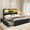 Black, variant on Full Size Upholstered Bed with Bookcase Headboard, Bed Frame with 4 Oversized Storage Drawers, Full Platform Bed Frame with LED Lights and Charging Station, Strong Metal Slats, White