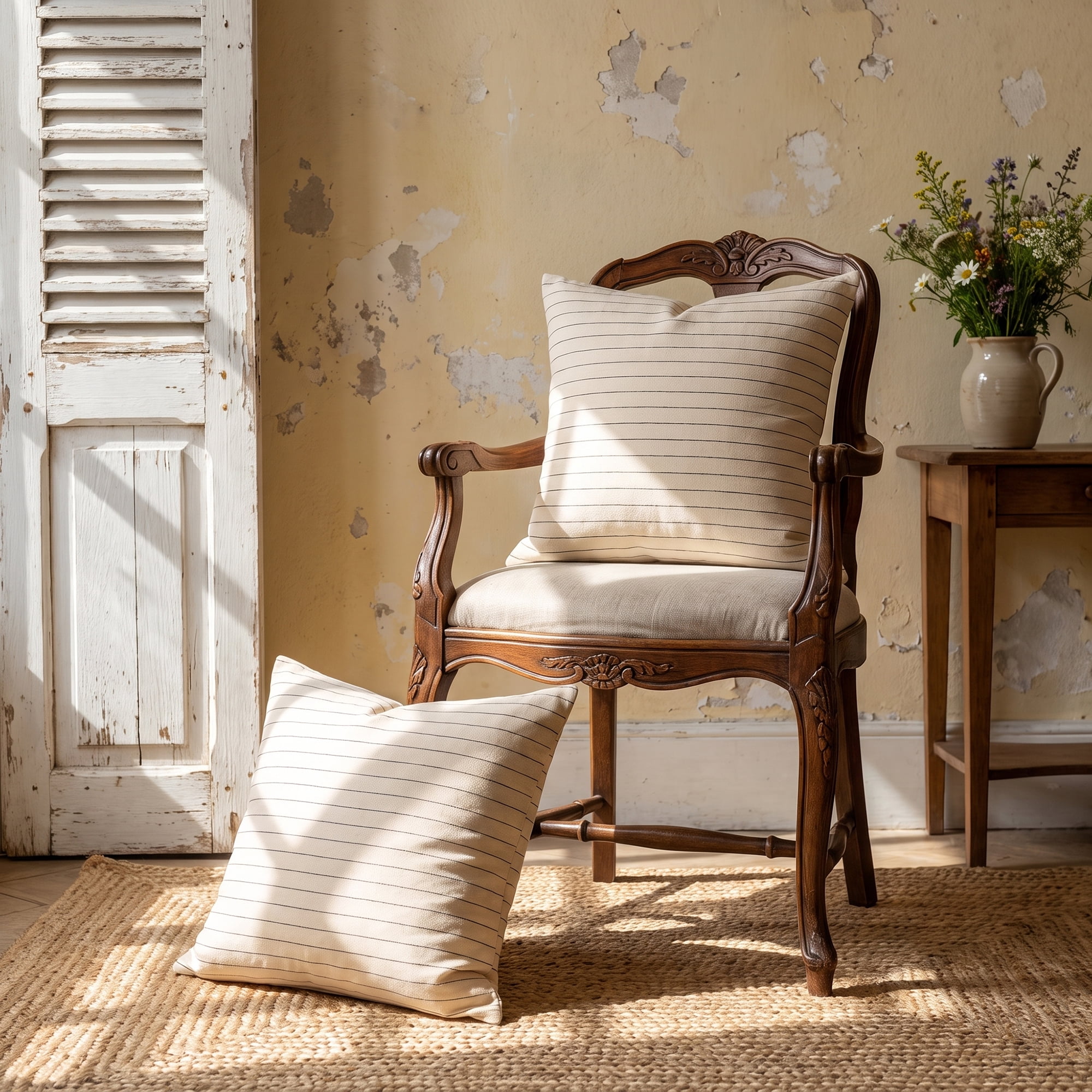 Unique Bargains 2 Pack Fine Stripe Throw Pillow Covers Cotton Blend Cases Beige 18"x18"