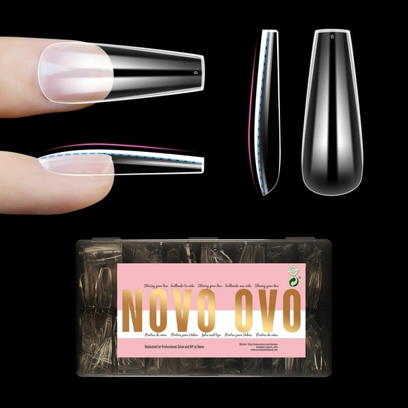 Tips para uñas NOVO OVO, ataúd largo, natural, extra grueso, 450