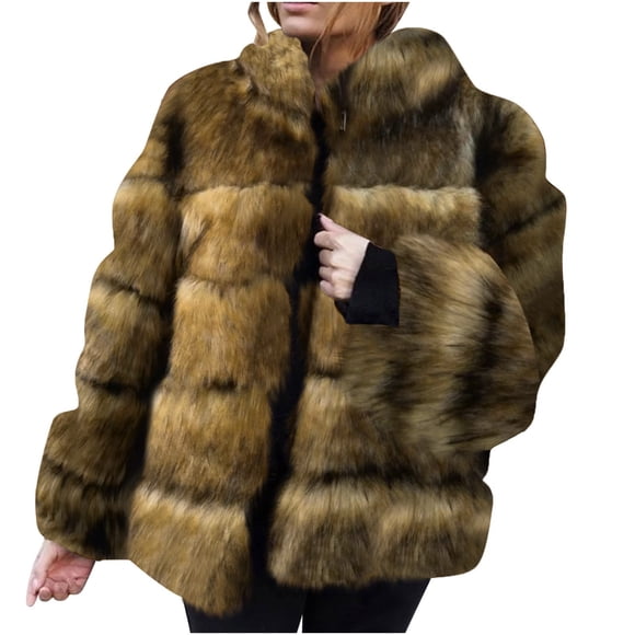 Cameland Winter Coat For Women Faux Fur Fuzzy Fleece Stand Collar Coat Faux Fur Warm Winter Outwear Jackets
