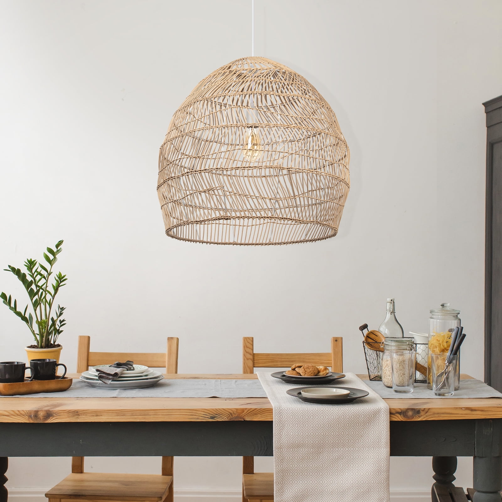 UEEYAC Boho Kitchen Island Lighting DIY Natural Rattan Chandelier Lamp Shades