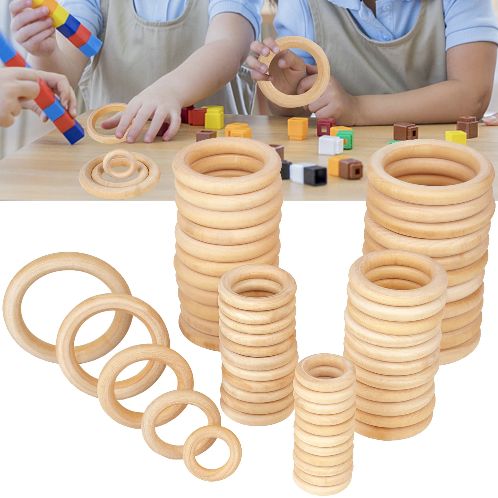 24 Pack Wooden Rings for Crafts and Macrame, Wood Rings , 1.4 in, 39mm