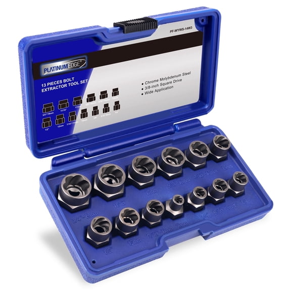 PLATINUMEDGE 13Pcs CR-MO Steel Impact Bolt & Nut Remover Set,Rusted Nut Extractor Tool Set with Storage Case