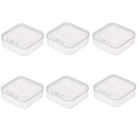 Naisfei 6-Pack Mini Clear Jewelry Storage Boxes – Small Plastic Square Organizer with Hinged Lid for Tiny Jewelry And Accessories
