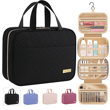 HOTOR Travel Toiletry Bag for Women & Men, Spacious Hanging Hook Makeup Bag for Travel Essentials, Black