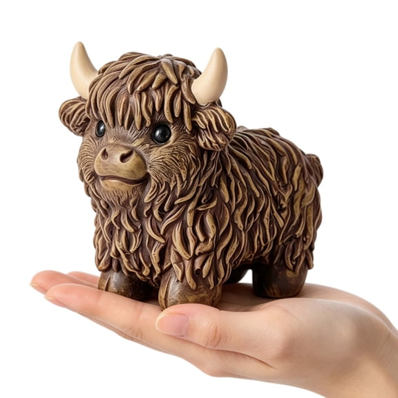 NYSCURE Resin Brown 4.3 Inch Highland Cow Gnome Figurine Decor Scottish Calf Statues for Farmhouse Tiered Trays, Gardens, Nordic Home Festival Desk Bookshelf Living Room Ornament Gifts