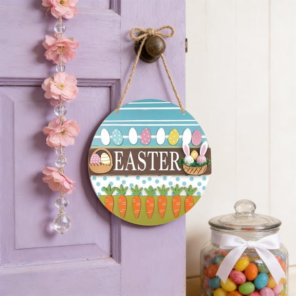 Happy Easter Door Sign,Cute Cartoon Easter Rabbit Egg Welcome Sign Door Hanger for Spring Easter Egg Party Home Porch Wall Decor