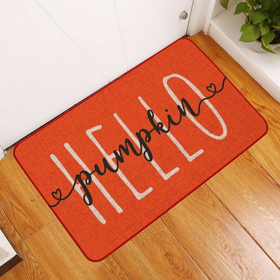 Doormat Autumn Buffalo Check Plaid Pumpkin Door Mats Fall Farmhouse Runner Rugs Entrance Low Profile Non Slip Floor Mat for Home Patio in/Outdoor Decor 15.75x23.62 in (Red)