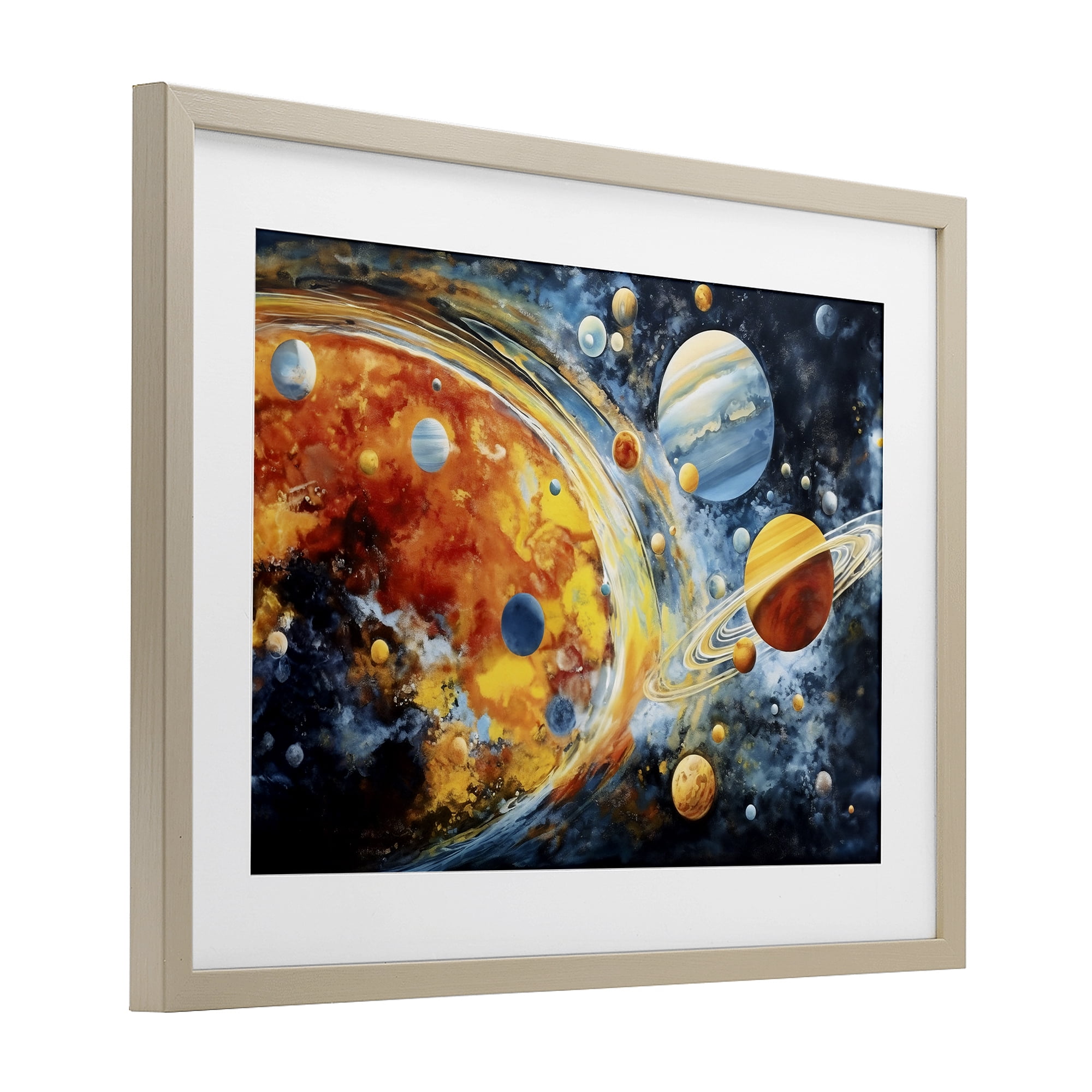 Stupell Industries Space Whirl Planets Birch Framed Print Under Glass, design by Ray Powers