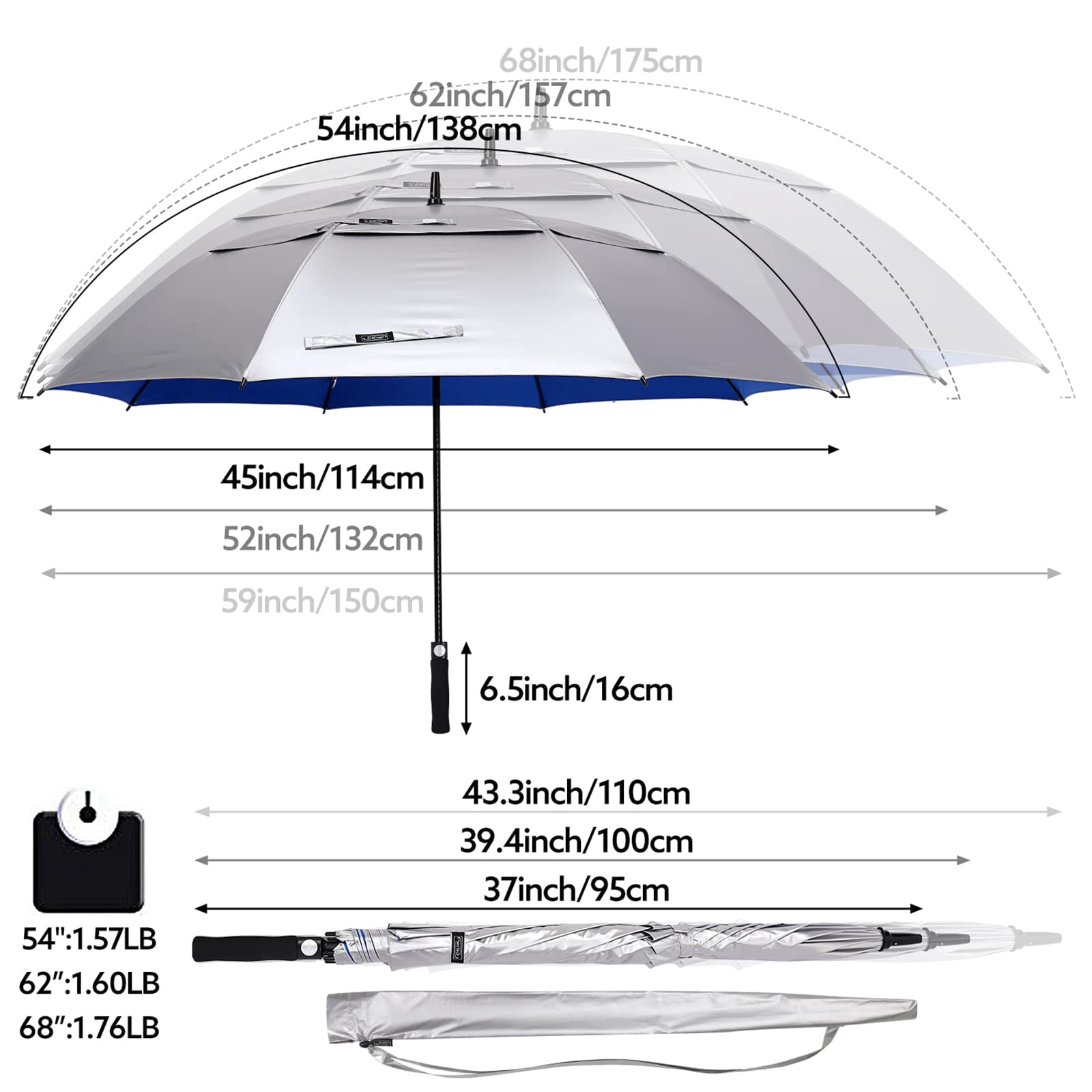 G4Free 47/54/62/68 Inch UV Protection Golf Umbrella Auto Open Vented Double Canopy Oversize Extra Large Windproof Sun Rain Umbrellas