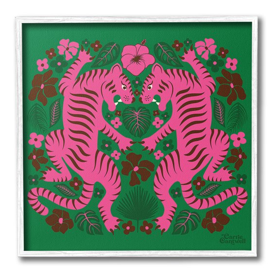 Stupell Industries Tropical Tigers Pattern Animals & Insects Painting White Framed Art Print Wall Art, 12 x 12